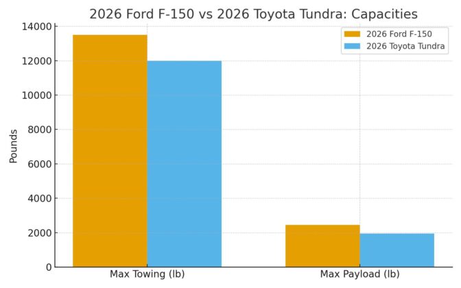 2026 Ford F150 vs 2026 Toyota Tundra Towing and Payload